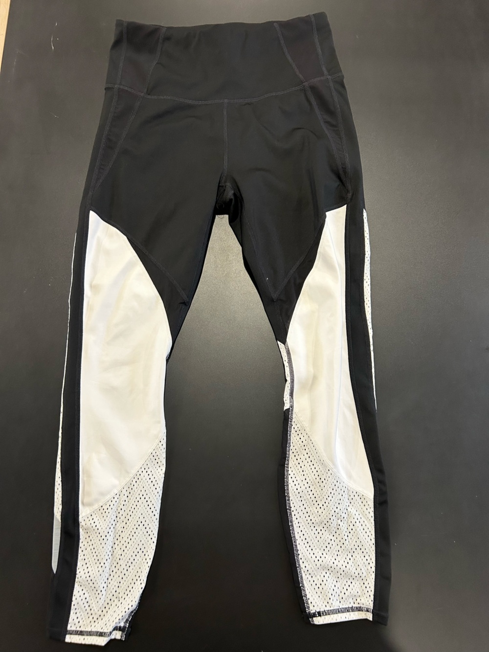 Athleta Black/White Performance Leggings with Subtle Logo